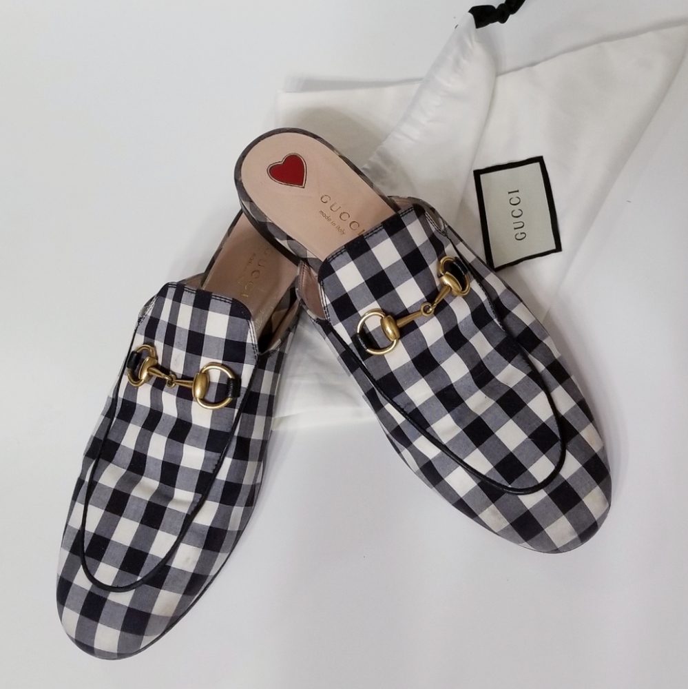 GUCCI Plaid Princetown Horsebit Two Tone Mules 38 8